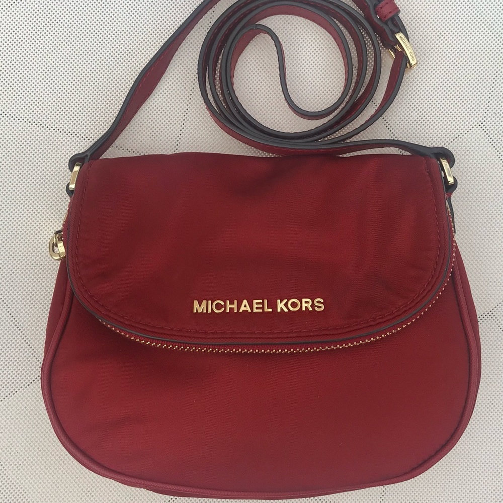 Dark Red Michael Kors Bedford Flap Nylon Crossbody